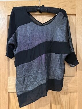 silence + noise Black and Silver Metallic Sheer Panel Blouse